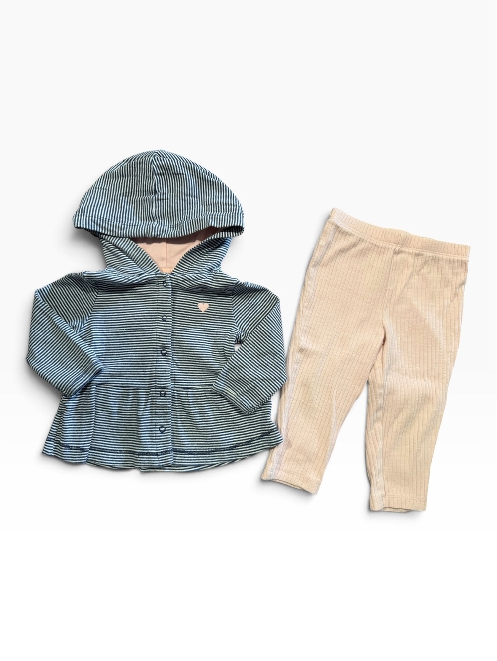 Carter's 2-Piece Set, Size 9 Months, Striped Hooded Button-Up & Light Pink Pants